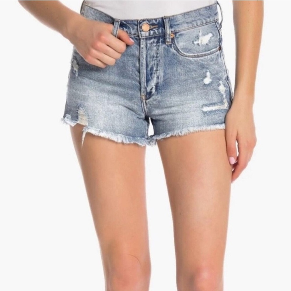 Blank NYC Women’s Hollyweird High Rise Light Wash Distressed Denim Shorts NWT